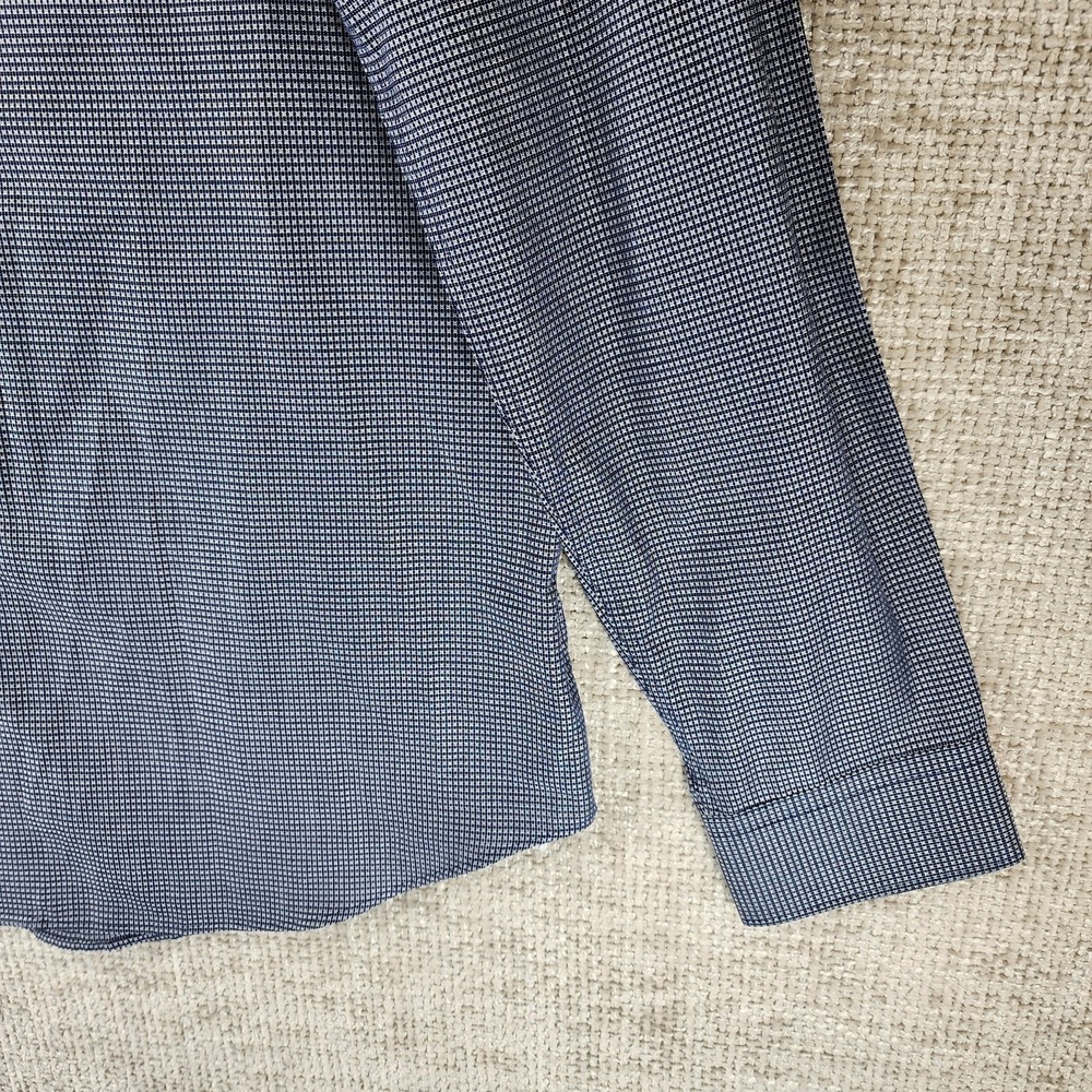 Express Fitted Microplaid Dress Shirt Mens MT Tall Navy White Long Sleeve NWT - Picture 3 of 13